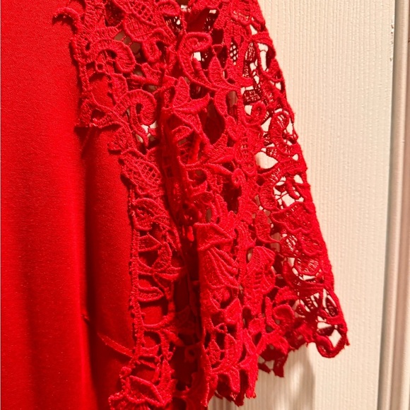 Elie Tahari Embroidered Red Flutter Sleeve Sheath Dress - Picture 4 of 13